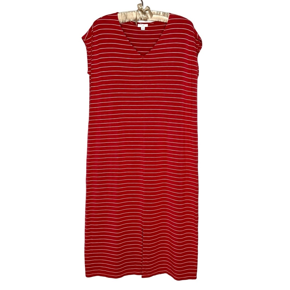 J. Jill Midi Dress S Red Nautical Stripe Stretch Rayon Shirt Shift Dress Pockets